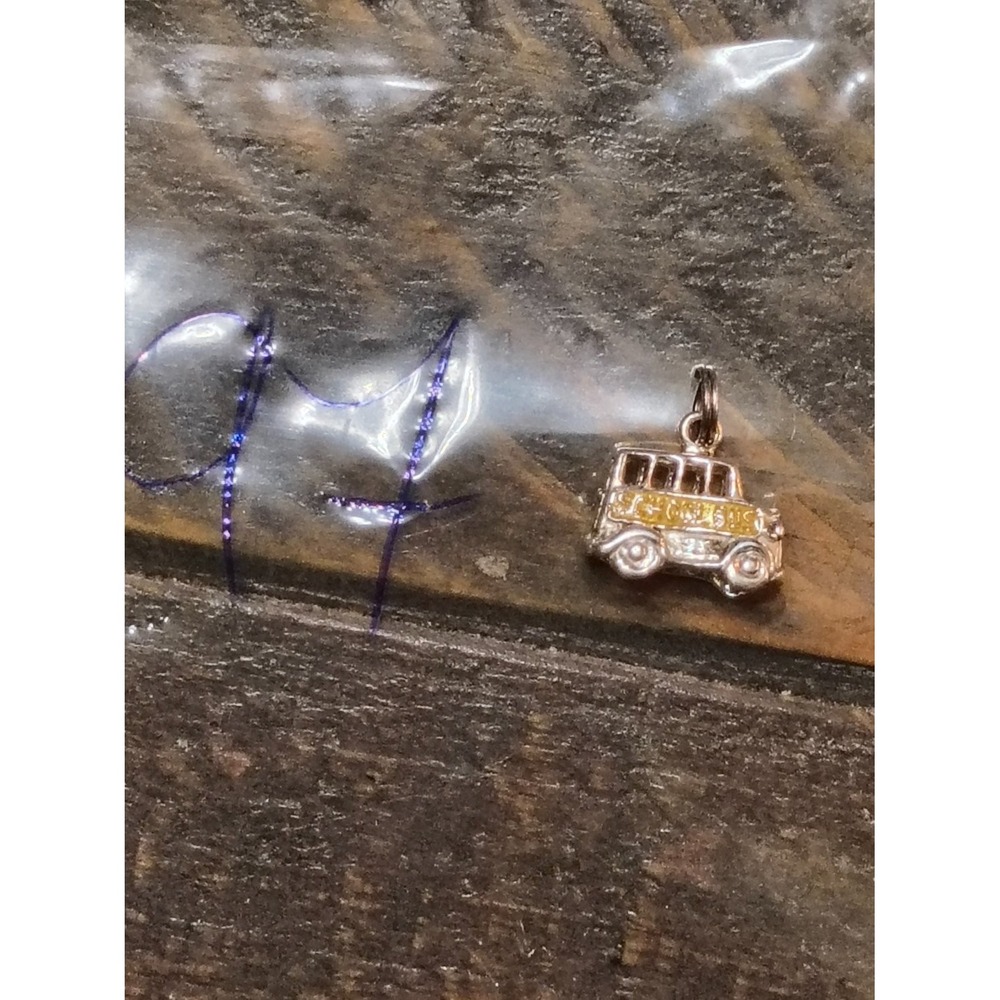 School Bus Charm Pendant Sterling Silver 925 Yellow Enamel 3D Bus Jewelry